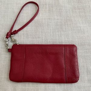 •Wristlet Clutch Red Genuine Leather Silver Tone Hardware Removable Strap…